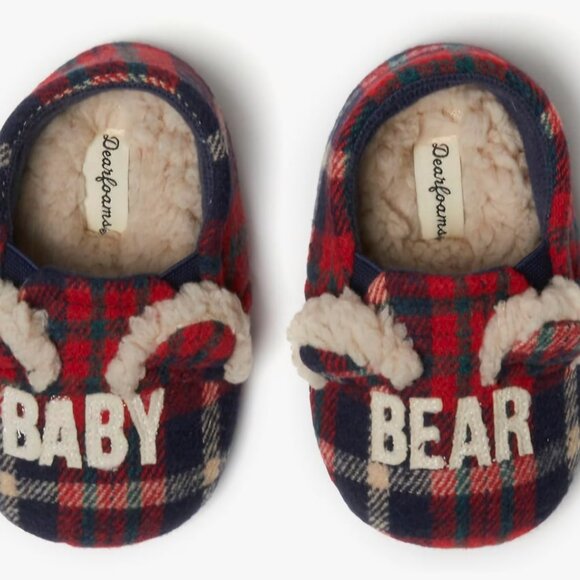 Dearfoams Infant Baby Bear Memory Foam Slippers 9-12 Months Plaid New - Picture 5 of 6